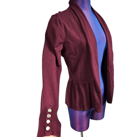 White House Black Market Maroon Peplum Open Front Cardigan Sweater Women's Small - Picture 4 of 8